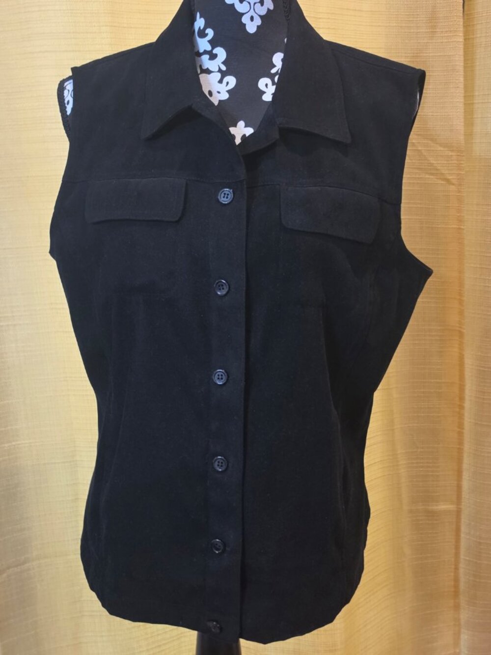 Talbots Ladies Size M Black Suede Look Stretch  Vest Pockets Tailored Y2K Office
